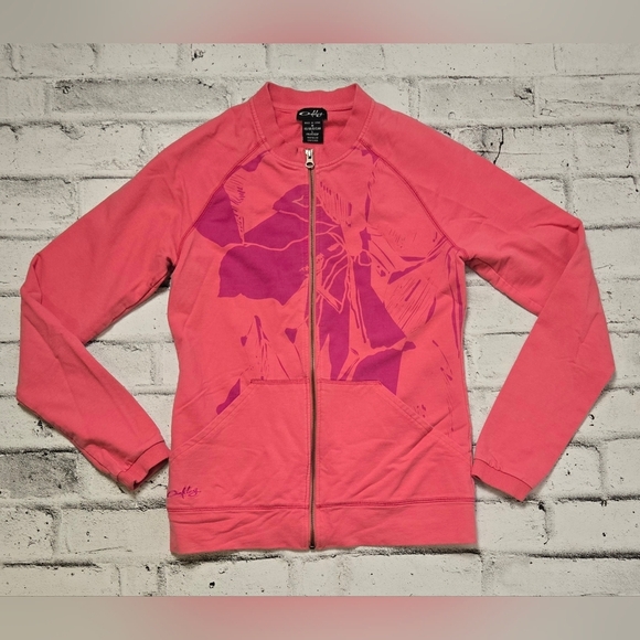 Oakley Full Zip Hoodie Coral Pink Graphic Sweatshirt Women’s Medium - Picture 3 of 8